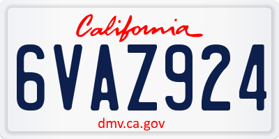 CA license plate 6VAZ924