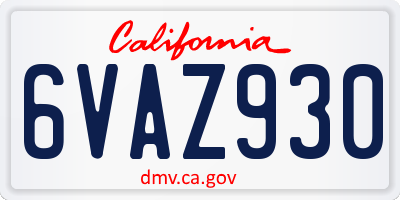 CA license plate 6VAZ930