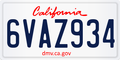 CA license plate 6VAZ934