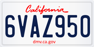 CA license plate 6VAZ950