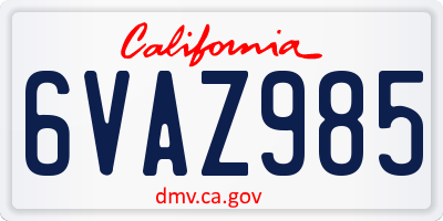 CA license plate 6VAZ985