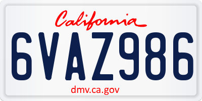 CA license plate 6VAZ986