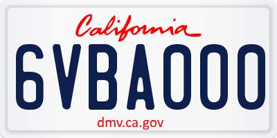 CA license plate 6VBA000