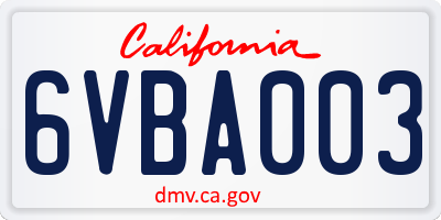 CA license plate 6VBA003