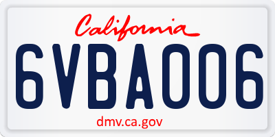 CA license plate 6VBA006