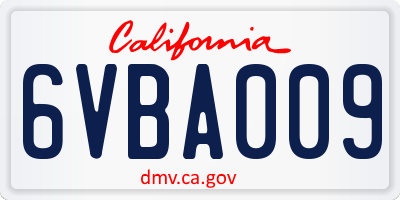 CA license plate 6VBA009