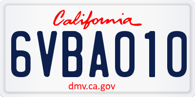 CA license plate 6VBA010