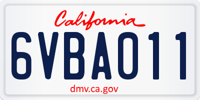 CA license plate 6VBA011