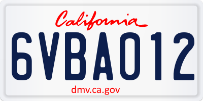 CA license plate 6VBA012