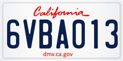 CA license plate 6VBA013