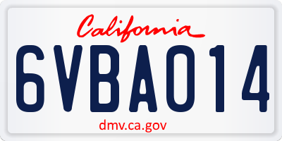 CA license plate 6VBA014