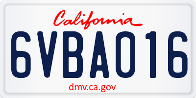 CA license plate 6VBA016