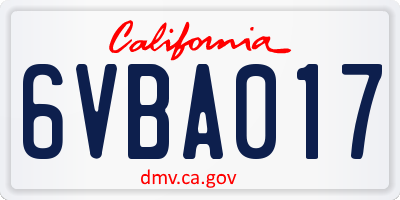 CA license plate 6VBA017
