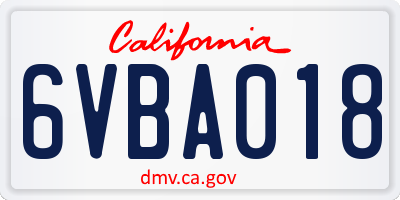 CA license plate 6VBA018