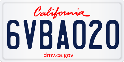 CA license plate 6VBA020