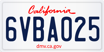 CA license plate 6VBA025