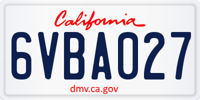 CA license plate 6VBA027