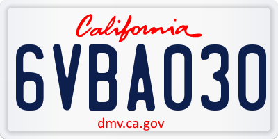 CA license plate 6VBA030