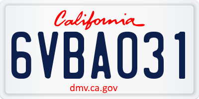 CA license plate 6VBA031