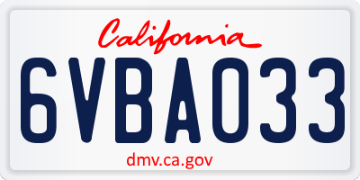 CA license plate 6VBA033