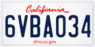 CA license plate 6VBA034