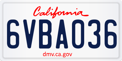 CA license plate 6VBA036