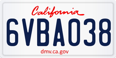 CA license plate 6VBA038