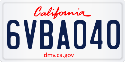 CA license plate 6VBA040