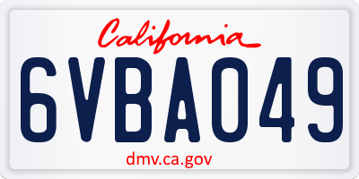 CA license plate 6VBA049