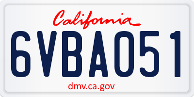 CA license plate 6VBA051