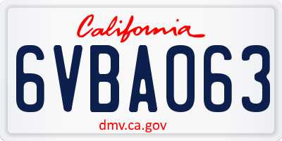 CA license plate 6VBA063