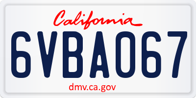 CA license plate 6VBA067