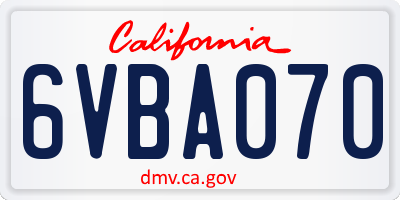CA license plate 6VBA070