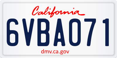 CA license plate 6VBA071