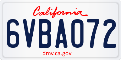 CA license plate 6VBA072
