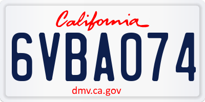 CA license plate 6VBA074
