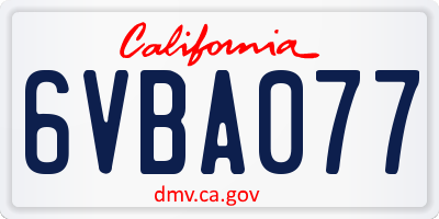 CA license plate 6VBA077