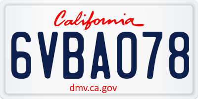 CA license plate 6VBA078
