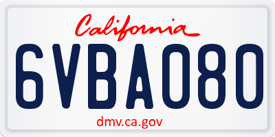 CA license plate 6VBA080