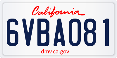 CA license plate 6VBA081