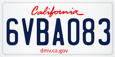 CA license plate 6VBA083