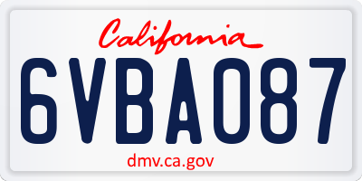 CA license plate 6VBA087