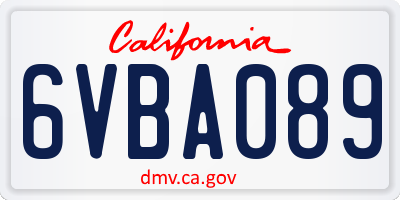 CA license plate 6VBA089