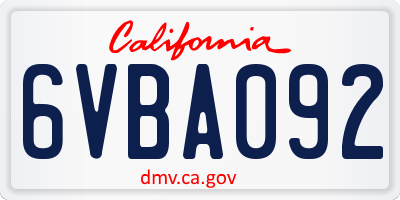 CA license plate 6VBA092