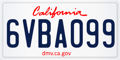 CA license plate 6VBA099