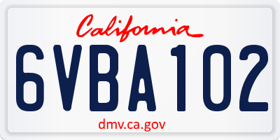 CA license plate 6VBA102