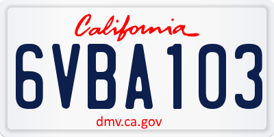 CA license plate 6VBA103