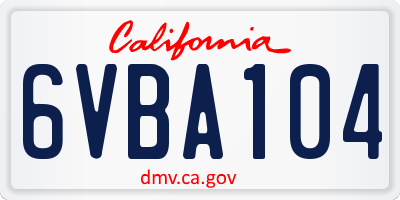 CA license plate 6VBA104
