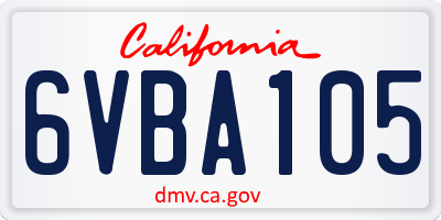 CA license plate 6VBA105