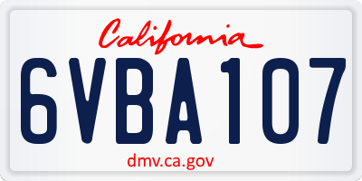 CA license plate 6VBA107